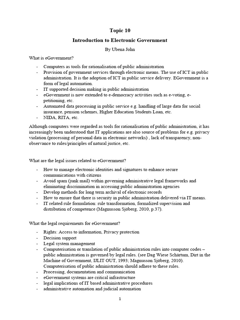 Introduction To Electronic Government PDF E Government Computing