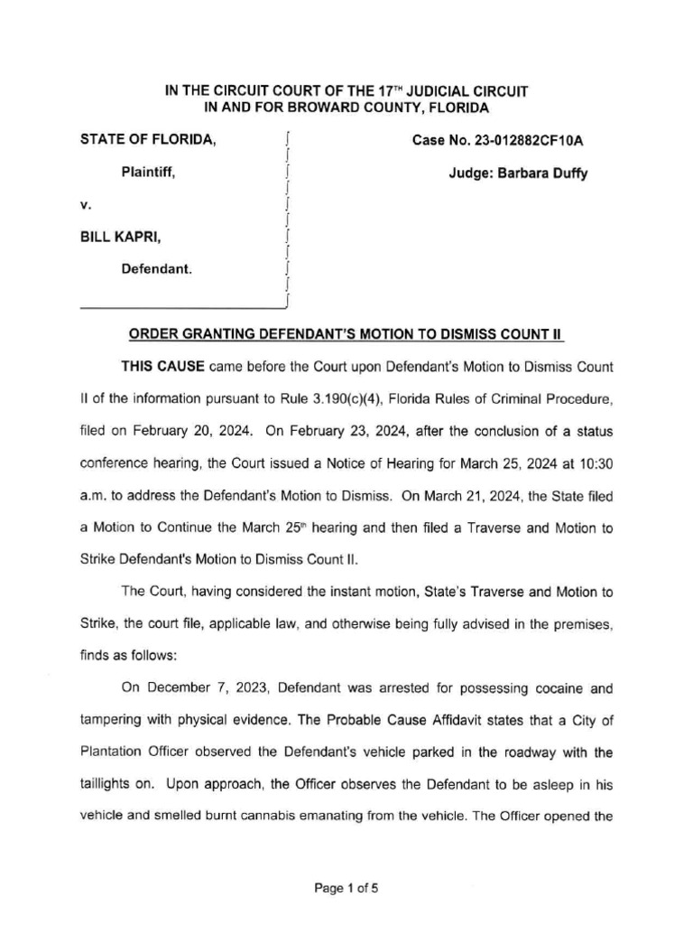 Bill Kapri Judge's Order 4-17 | PDF