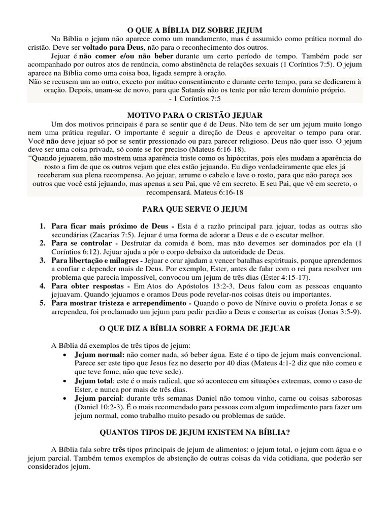 O Que a Bíblia Ensina sobre Jejum | PDF | Jejum | Oração