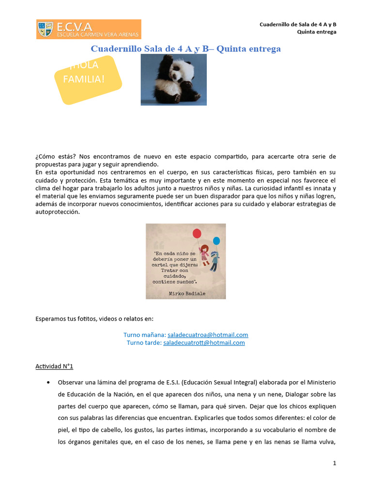 Actividades para Sala de 4: Cuerpo y Cuidado | PDF | Artes del Lenguaje ...