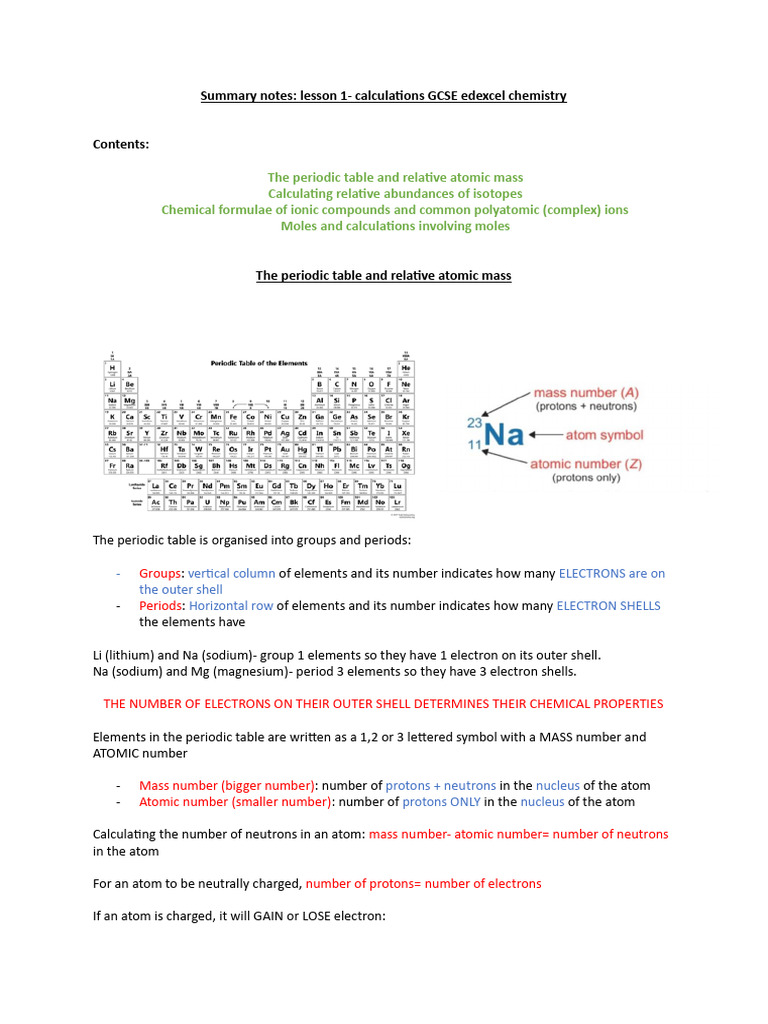 Lesson 1 Notes Gcse Edexcel Chemistry Download Free Pdf Atoms Ion