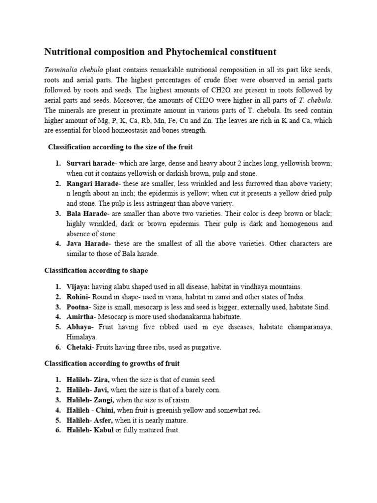 Nutritional and Phytochemical Profile of Terminalia Chebula | PDF ...