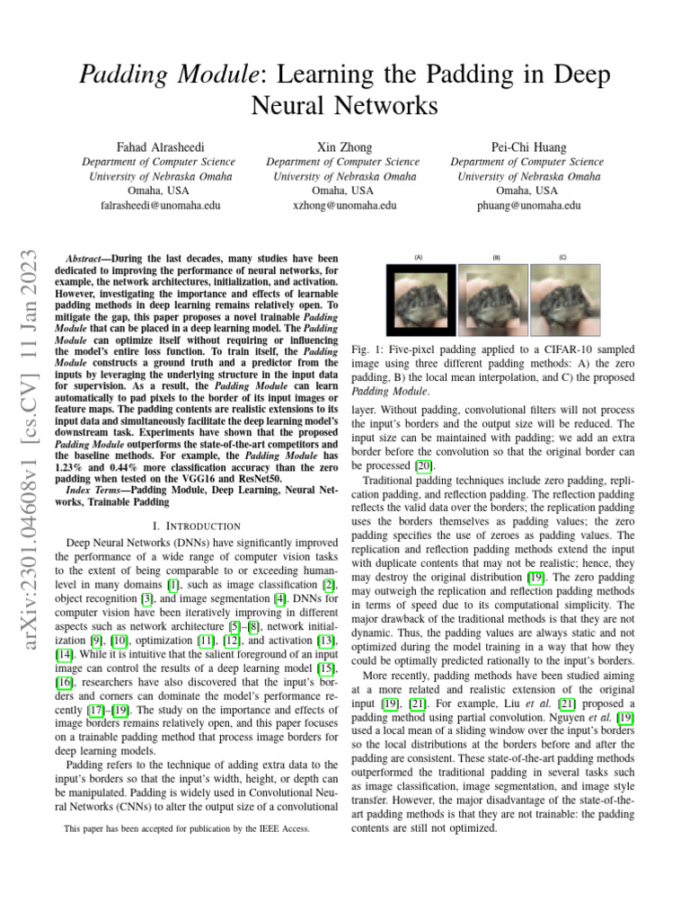 Padding Module: Learning The Padding in Deep Neural Networks | PDF ...