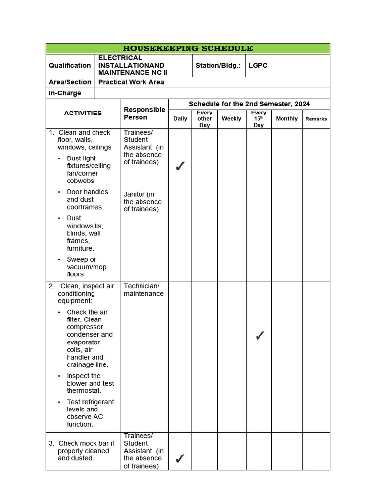 Housekeeping Schedule for 2024 | PDF | Housekeeping
