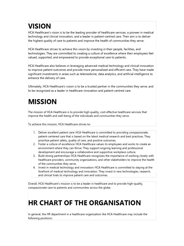 HCA Healthcare Mission and Values Overview | PDF | Human Resources ...