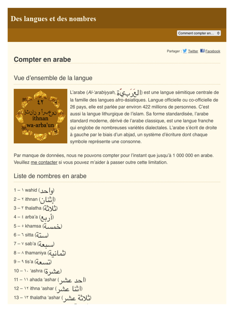 Compter en arabe : guide des nombres | PDF | Arabe | Lexicologie