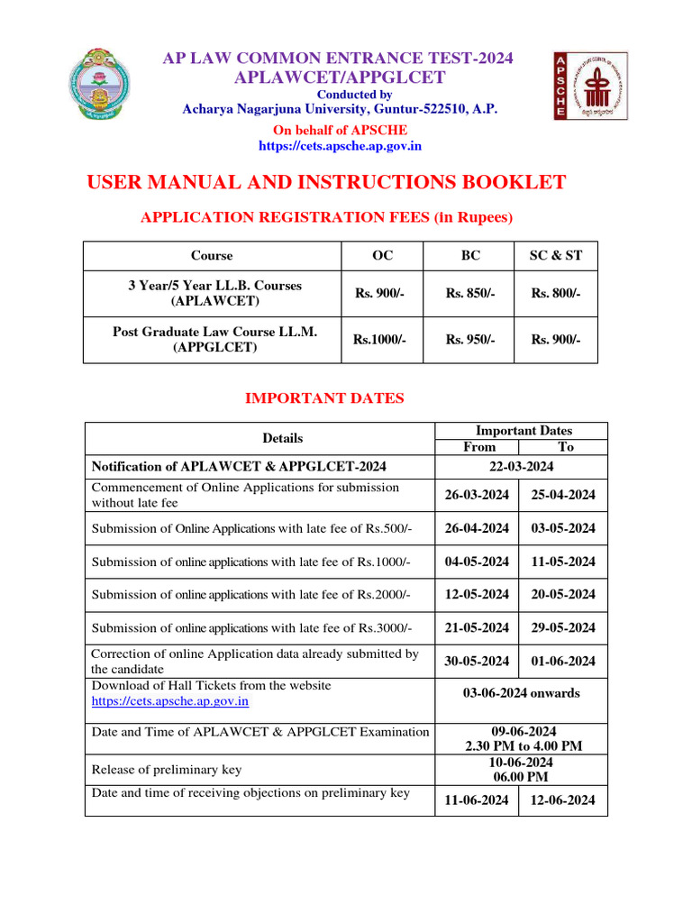 APLAWCET2024 IntructionsBooklet | PDF | Tort | University And College ...