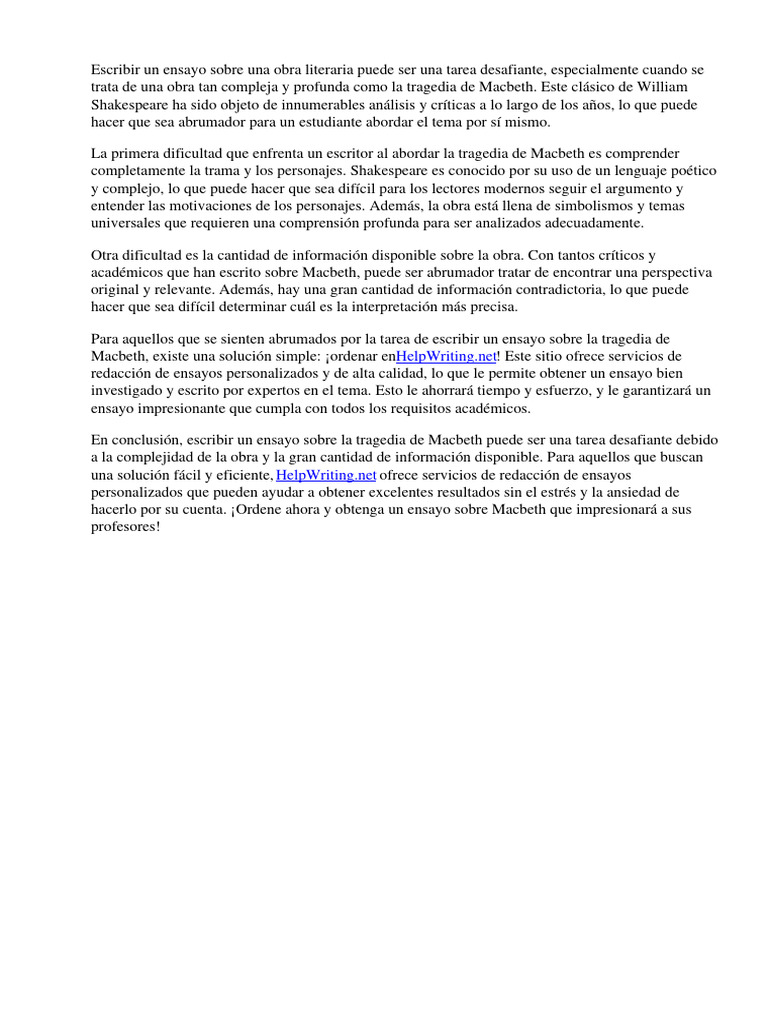 La dificultad de escribir un ensayo sobre la tragedia de macbeth pdf