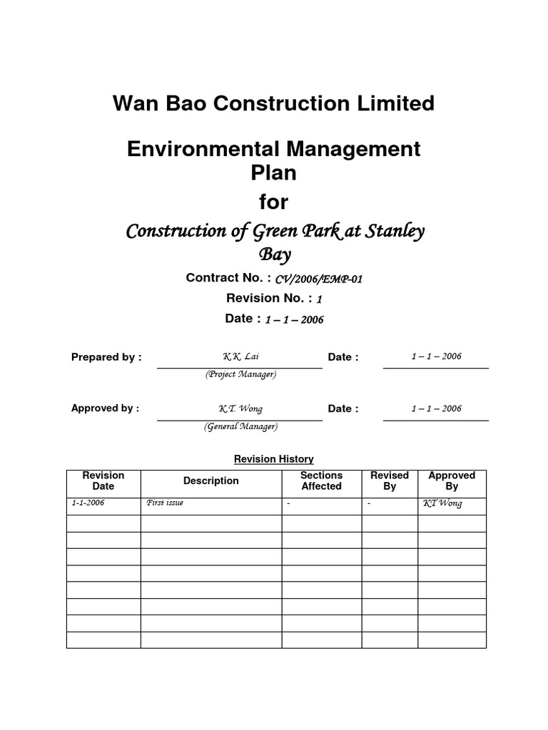 Env Manag Plan For Construction Pdf Waste Waste Management