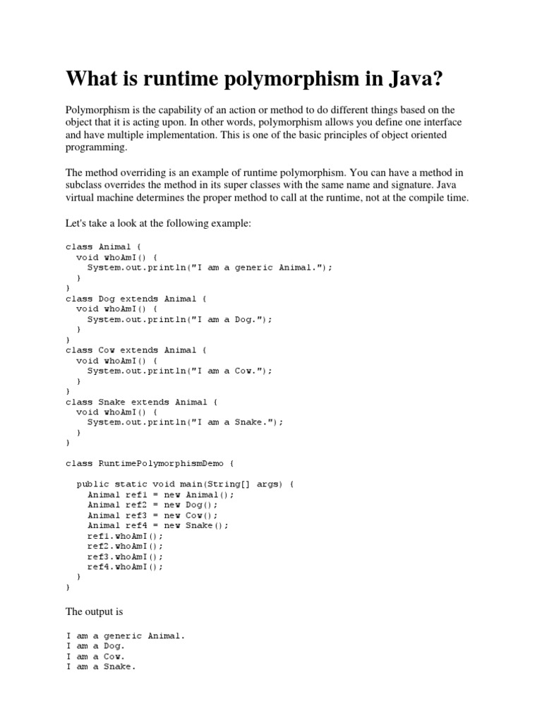 Runtime polymorphism in Java explained with examples | PDF | Class ...