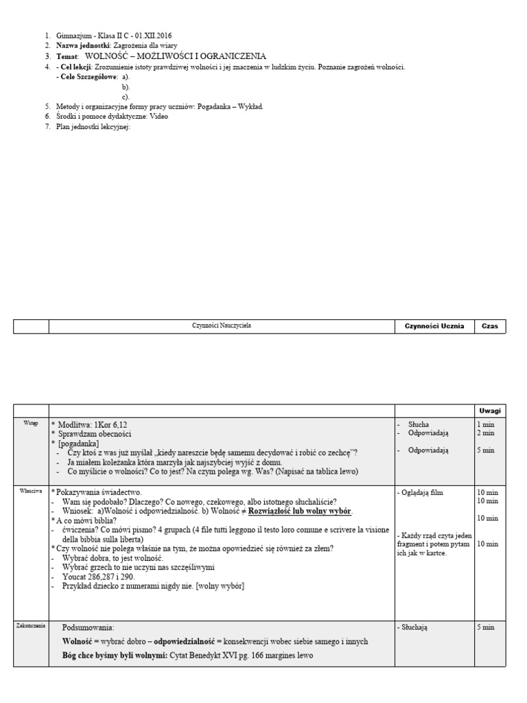 Konspekt 29 Lekcja (II K) | PDF