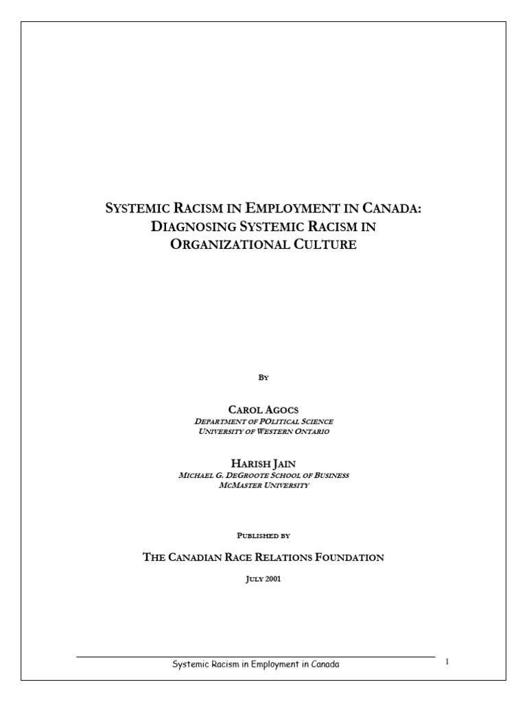 Diagnosing Employment Racism in Canada | PDF | Survey Methodology ...