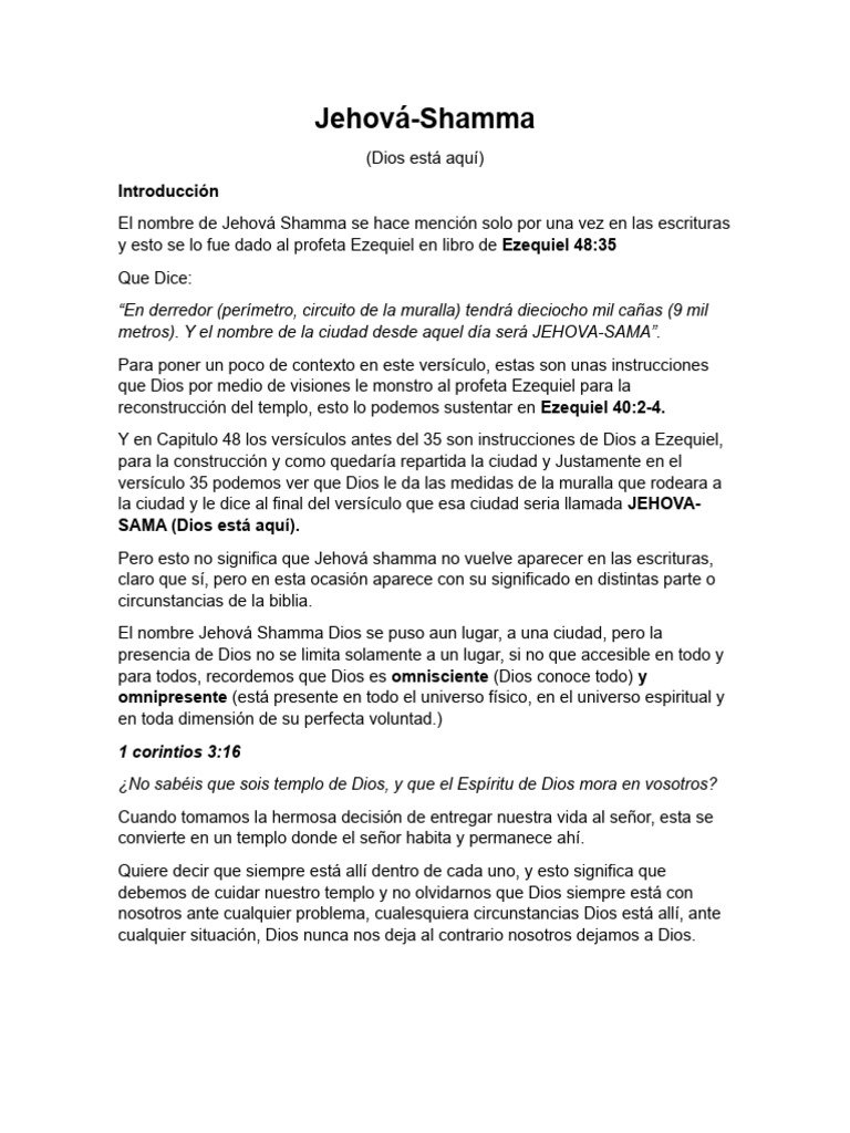 Significado de Jehová Shamma | PDF | Dios | Ezequiel