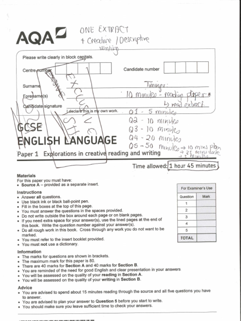 English+Language+Paper+1+Sample+Paper | PDF