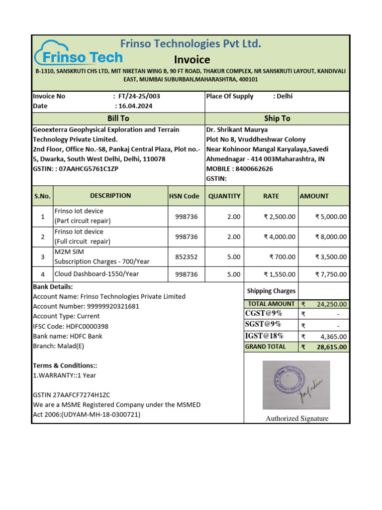 Invoice for IoT Device Repairs | PDF