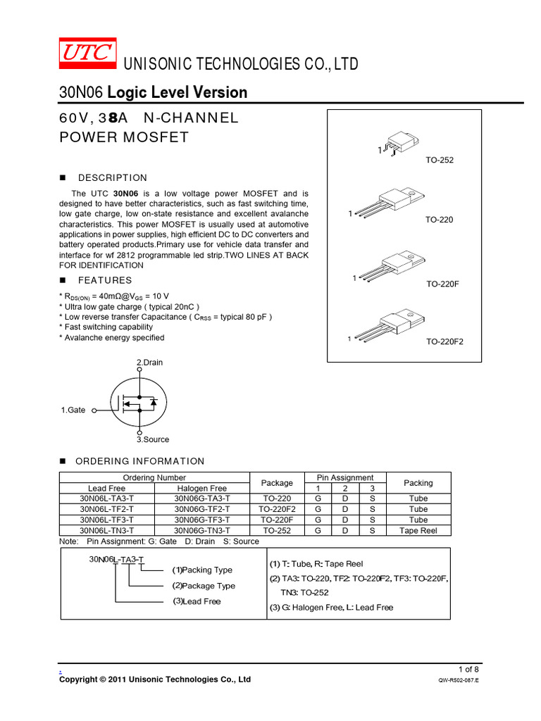 30n06L Interface | PDF | Mosfet | Field Effect Transistor