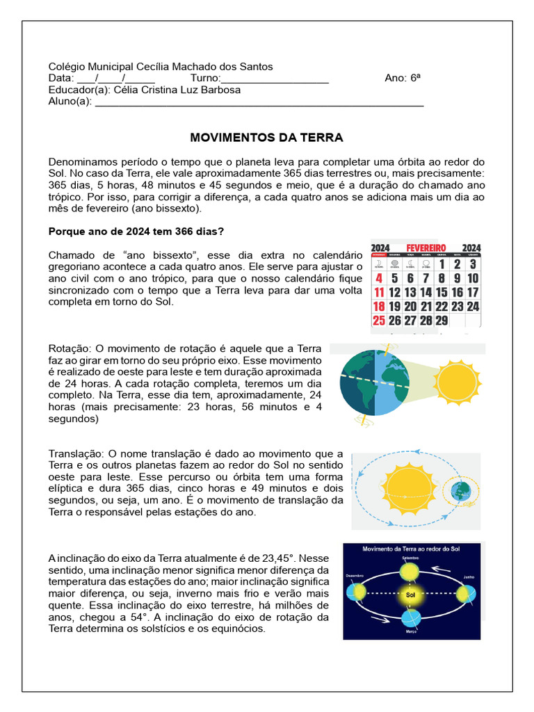 Movimentos da Terra e Estações do Ano | PDF | Outono | Terra