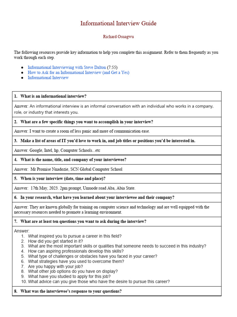 Informational Interviewing Essentials Guide | PDF | Interview ...