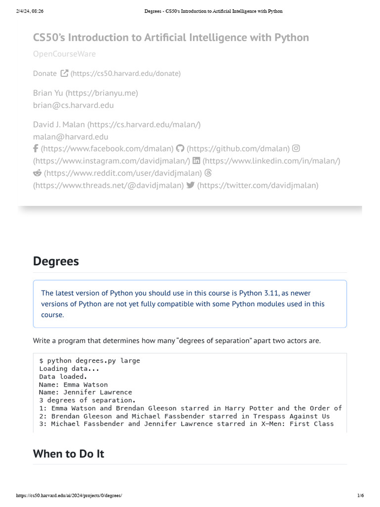 Degrees - CS50's Introduction To Artificial Intelligence With Python ...