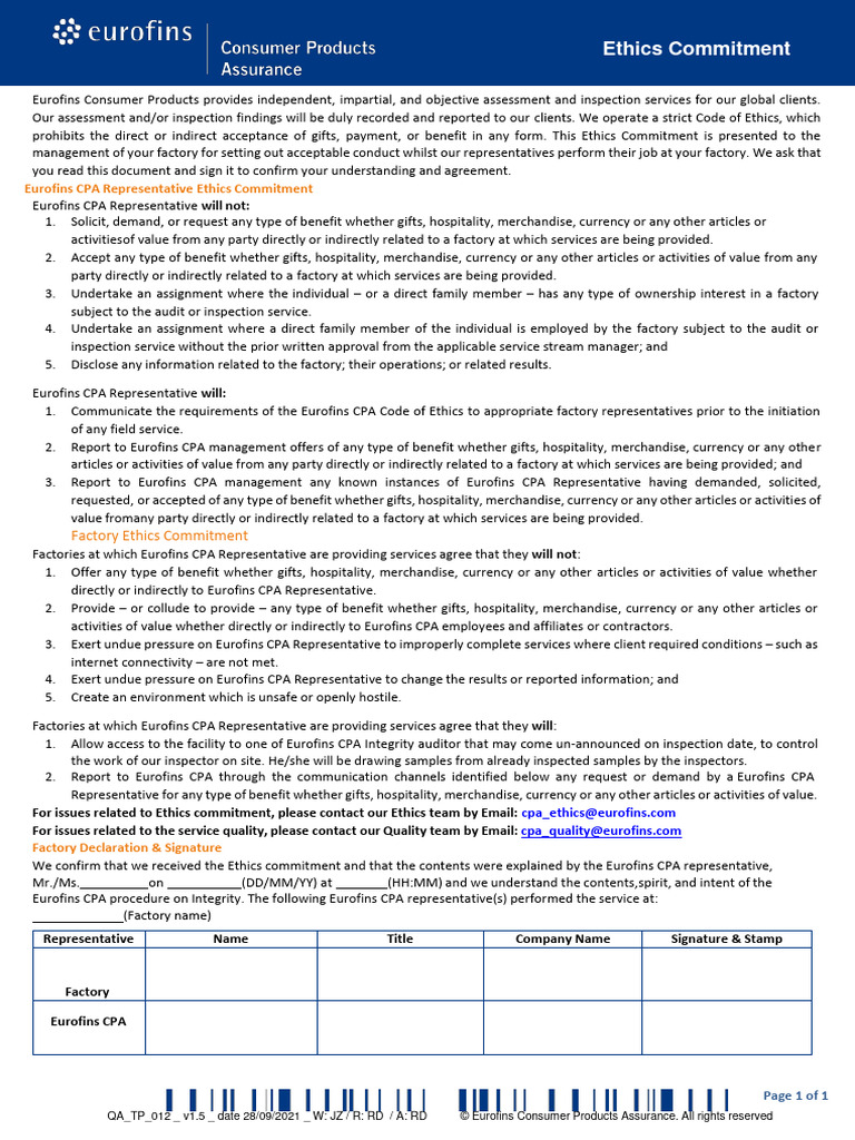 Eurofins Ethics Commitment Guidelines | PDF | Finance & Money ...