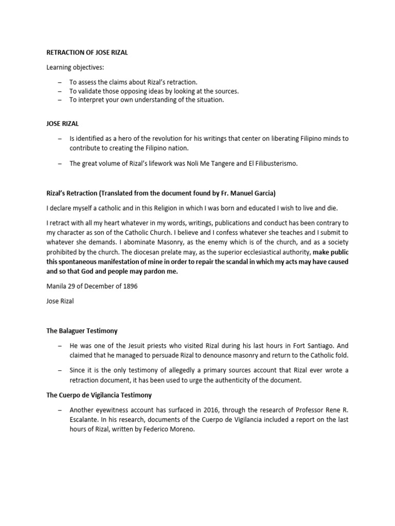 Rizal's Retraction and Last Hours | PDF | Burial