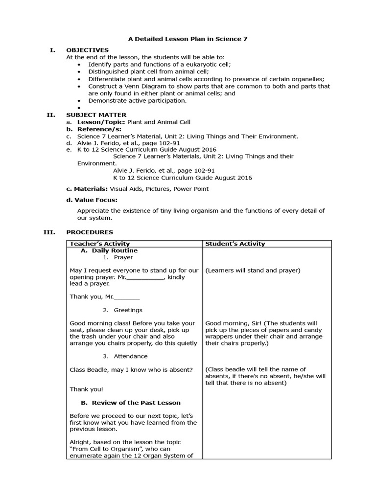 Plant and Animal Cell Lesson Plan | PDF | Cell (Biology) | Cytoplasm