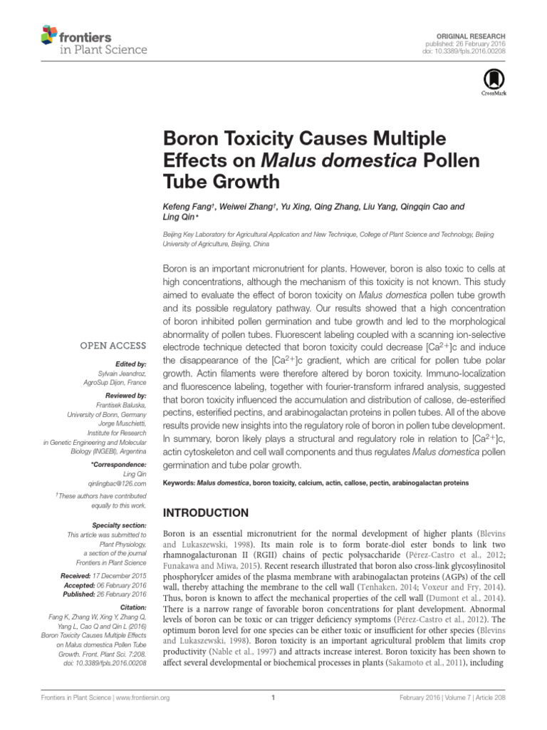Boron Toxicity Effects on Apple Pollen Growth | PDF | Calcium In ...