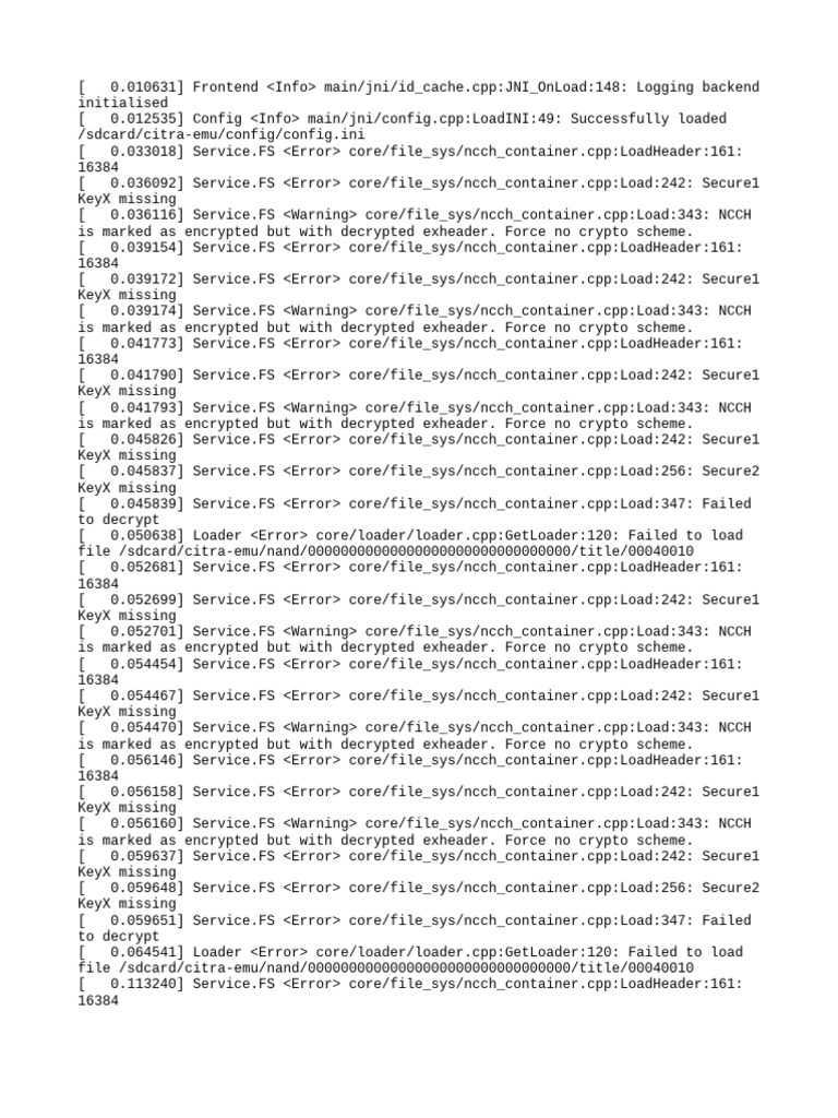 Citra Emulator Log: Errors & Warnings | PDF | Encryption | Information Age