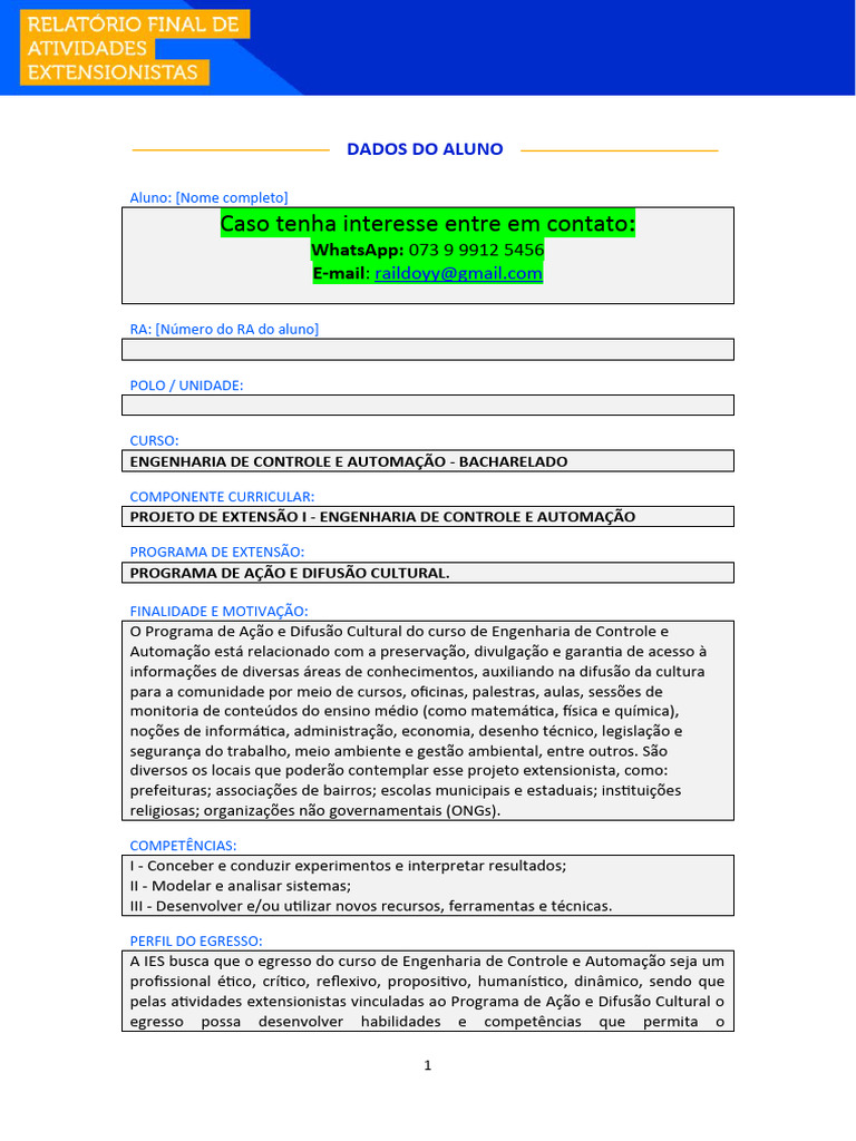 Projeto de Extensão I - Engenharia de Controle e Automação - Programa ...