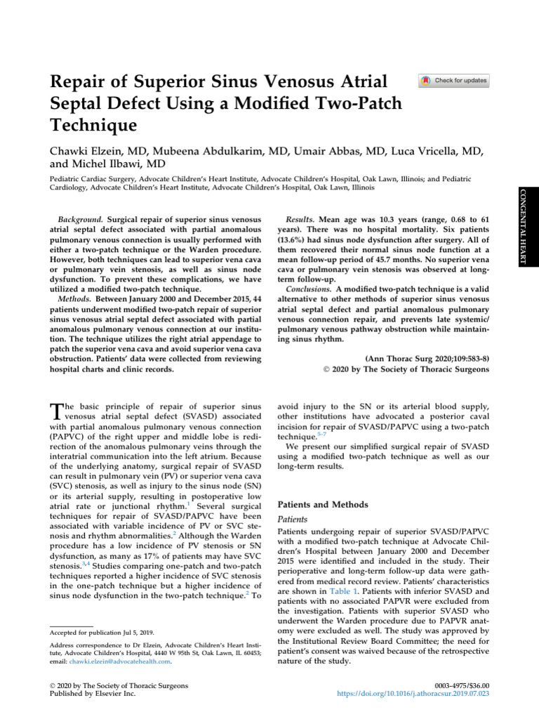 Modified Two-Patch Technique for SVASD Repair | PDF | Atrium (Heart ...
