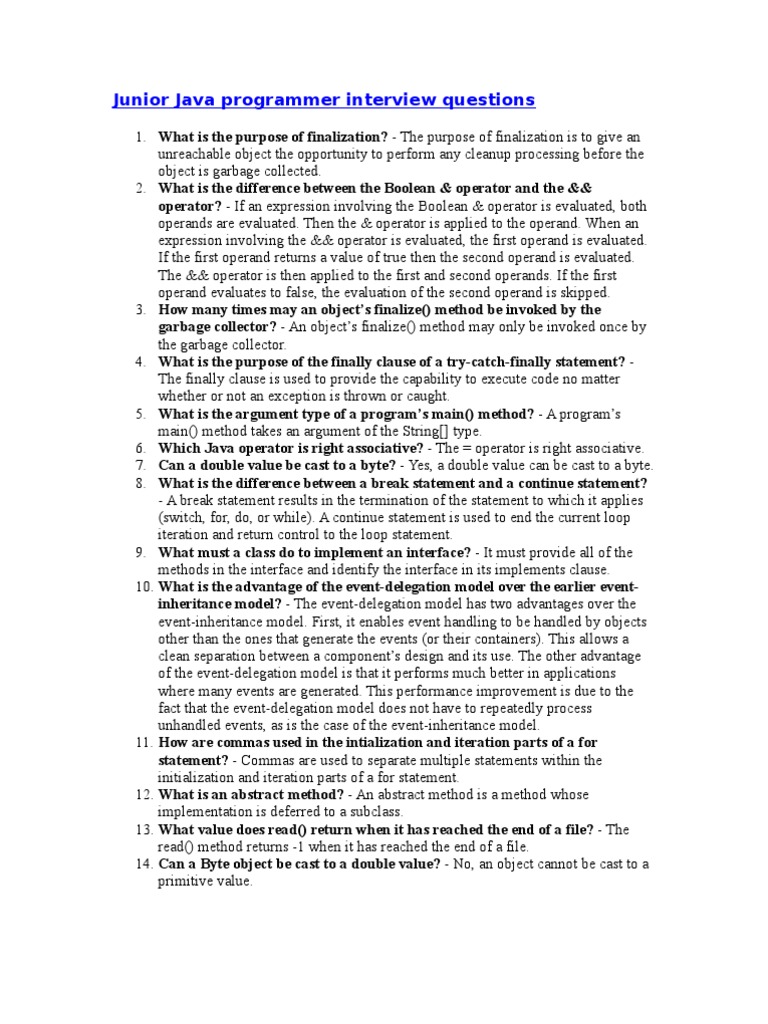 Java Programmer Interview Questions | PDF | Java Platform | Class ...
