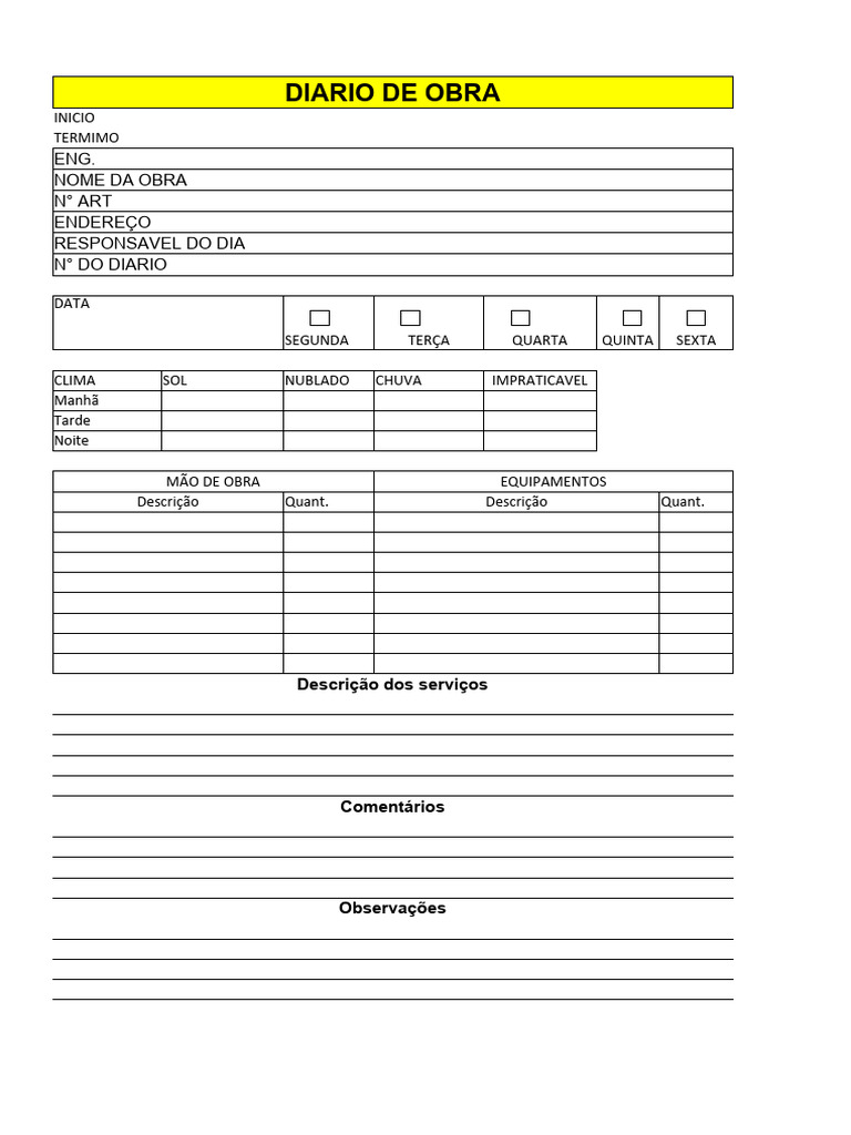 Modelo Diario De Obra : Modelo de Diario de Obras – KJKDL