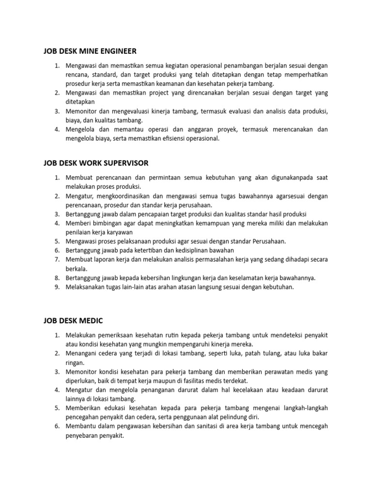 Tugas dan Tanggung Jawab Mine Engineer | PDF
