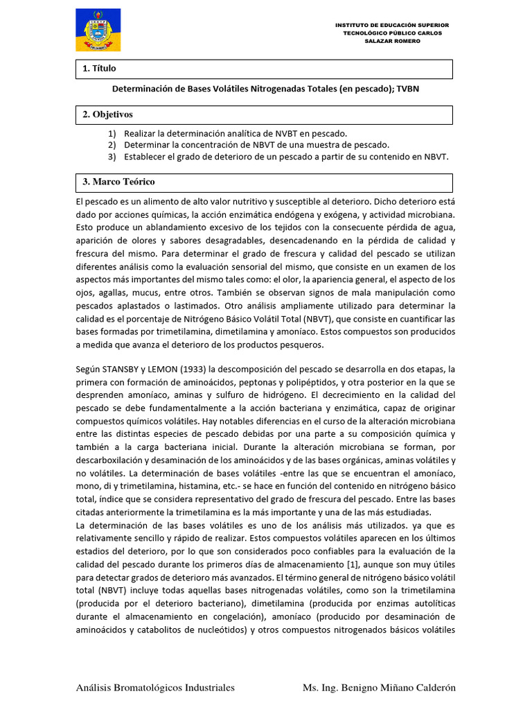 Análisis de NBVT en Pescado | PDF | Amoníaco | Destilación