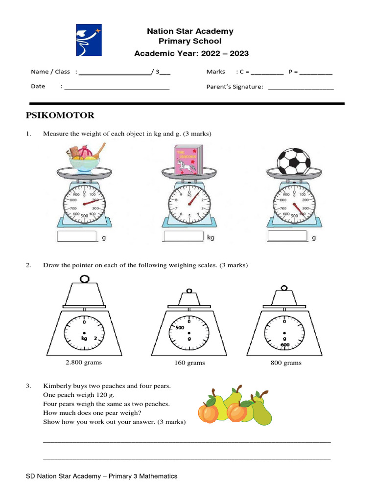 Primary 3 Math Assessment Guide | PDF | Thermometer | Temperature