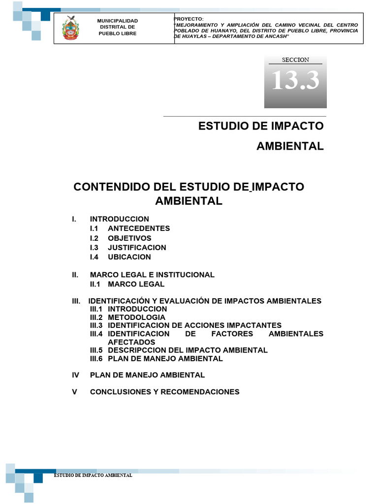 13.3 Estudio de Impacto Ambiental Ok | PDF | Evaluación de impacto ...
