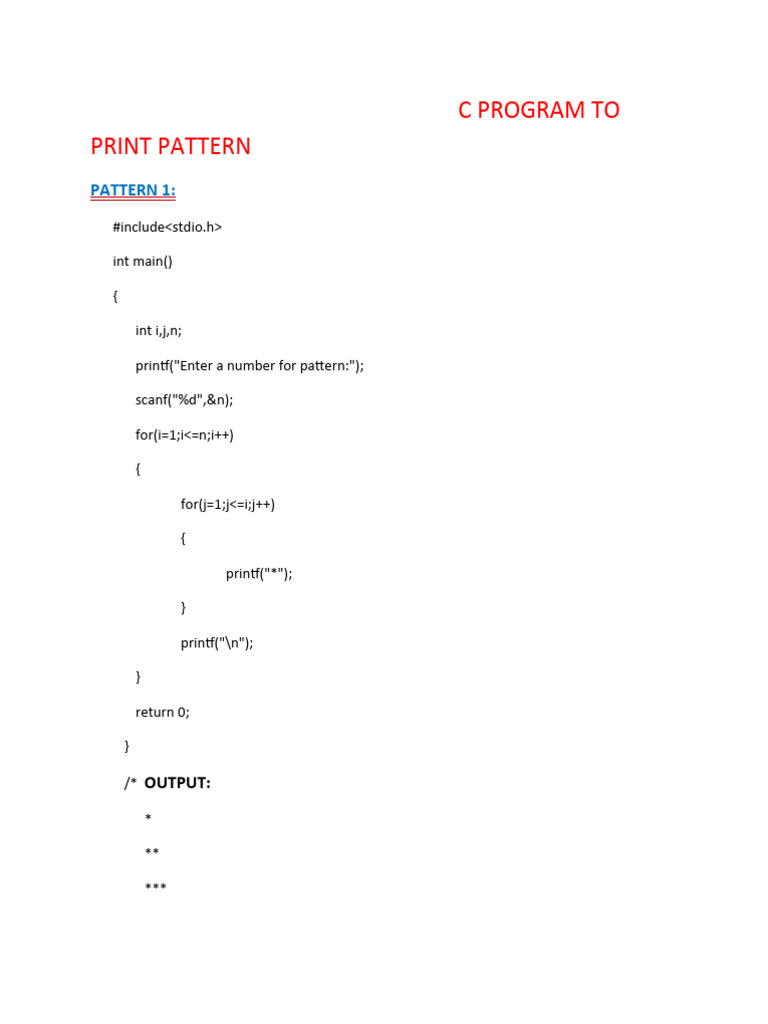 C Program To Print Pattern | PDF | Computer Programming | Computer ...