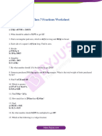 Class 7 Fractions Worksheet
