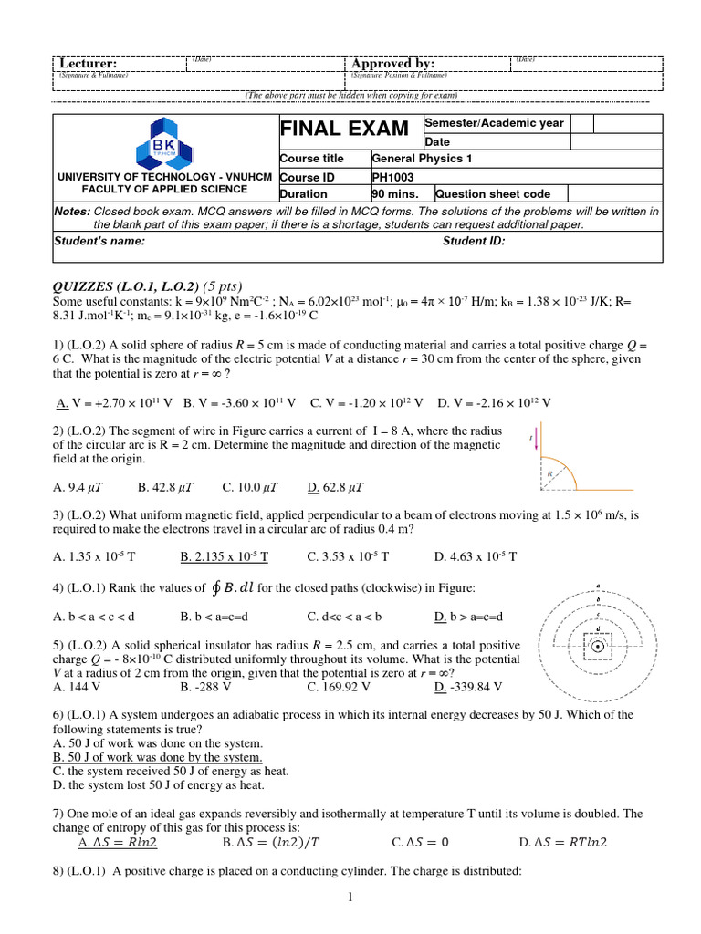 Final Examphysics1 Pdf Heat Electric Field