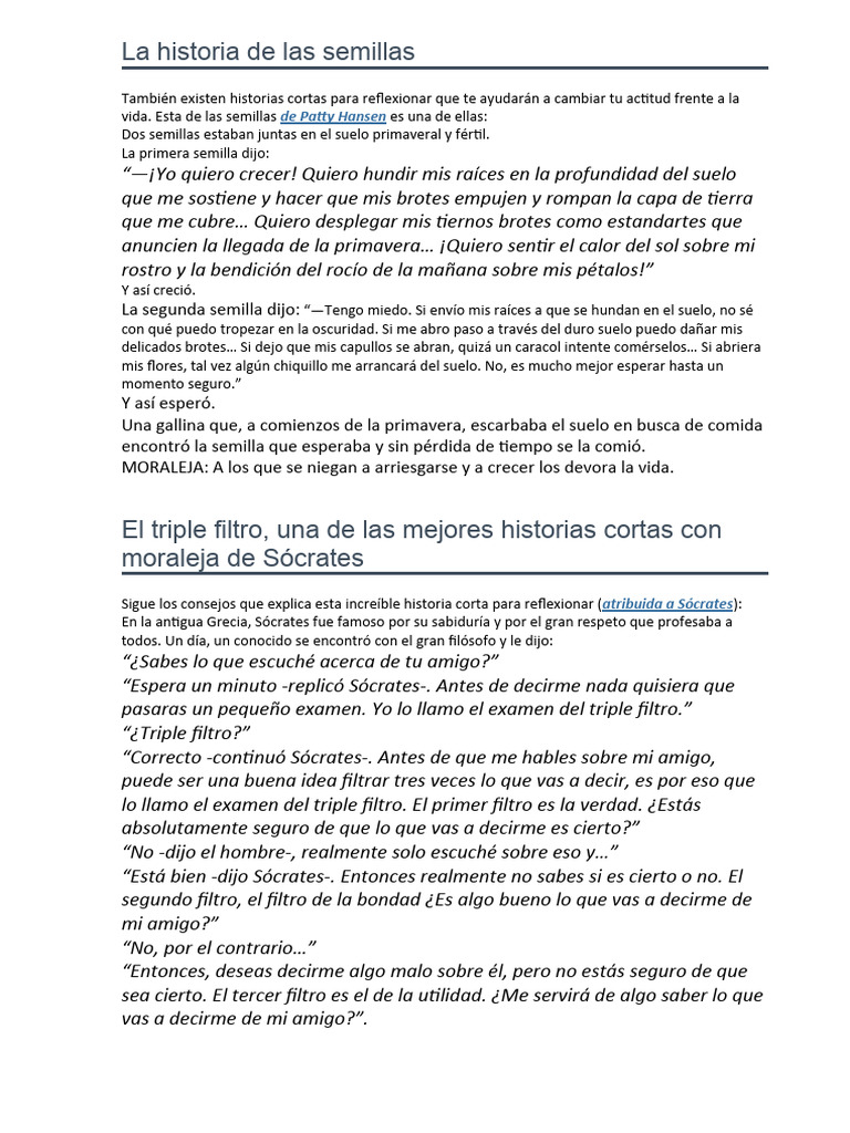 La historia de las semillas y su moraleja | PDF | Sócrates | Verdad