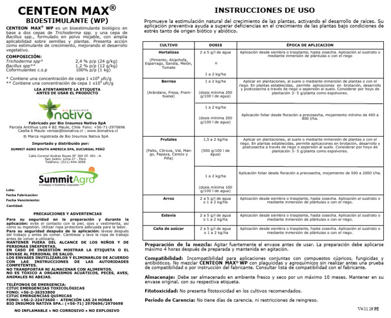 Centeon Max: Bioestimulante Ecológico | PDF | Pesticida | Agricultura