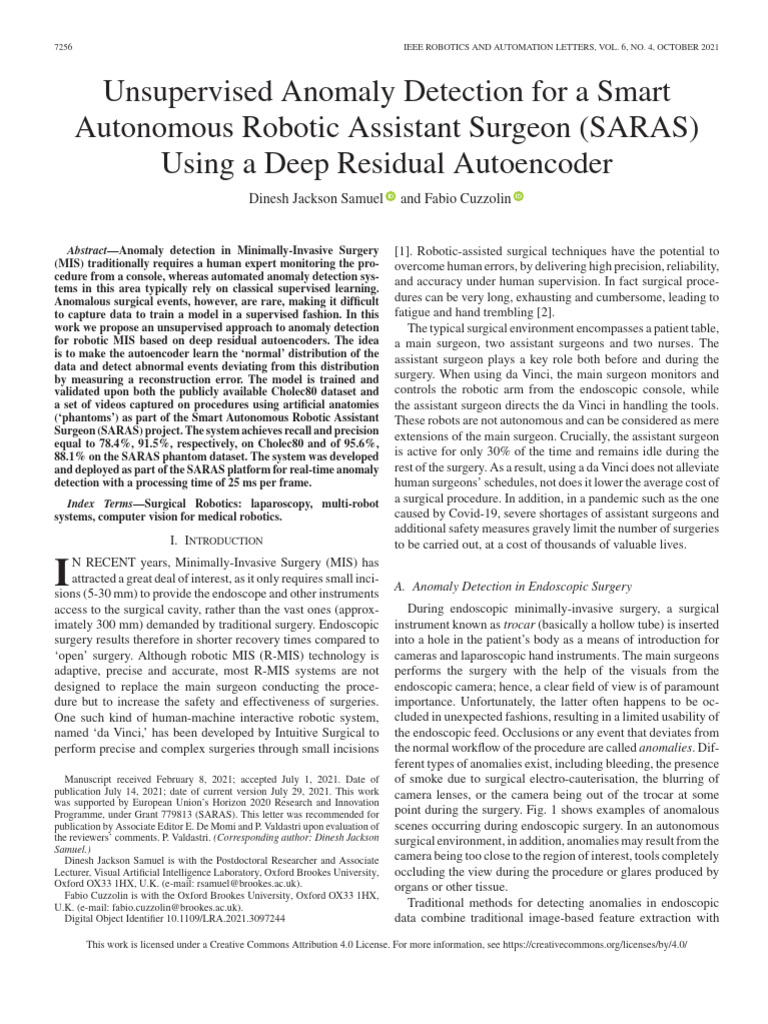 Unsupervised Anomaly Detection For A Smart Autonomous Robotic Assistant ...