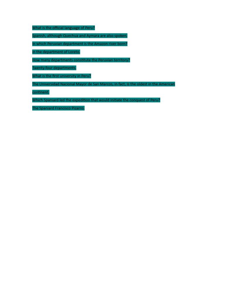 Key Facts About Peru's Language and History | PDF | Language Arts ...