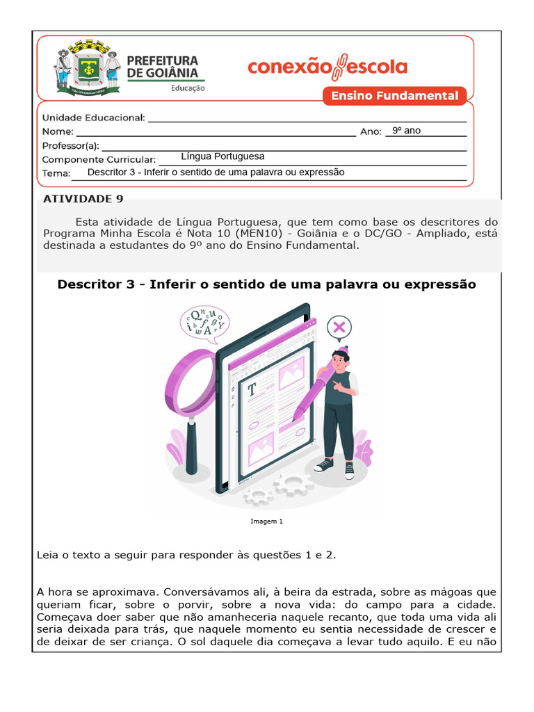 Atividade 9 - Descritor 3 - Inferir o Sentido de Uma Palavra Ou ...