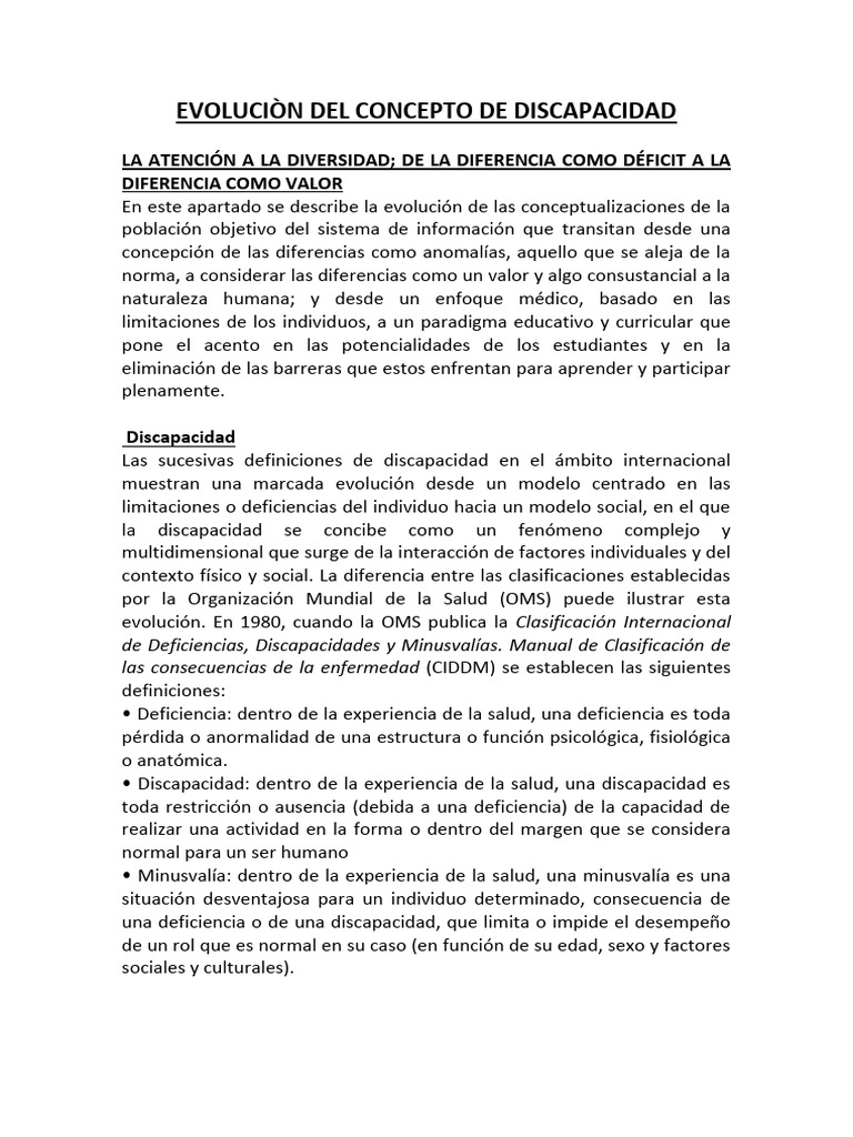 Evoluciòn Del Concepto de Discapacidad | PDF | Invalidez | Educación ...