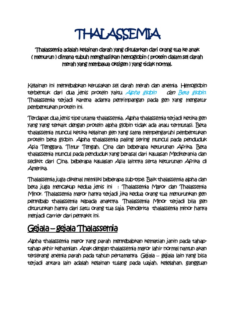 Adalah thalassemia Thalassemia (FAQ)