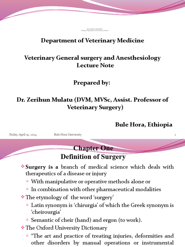 Introduction to Veterinary Surgery (1) | PDF | Surgery | Anesthesia