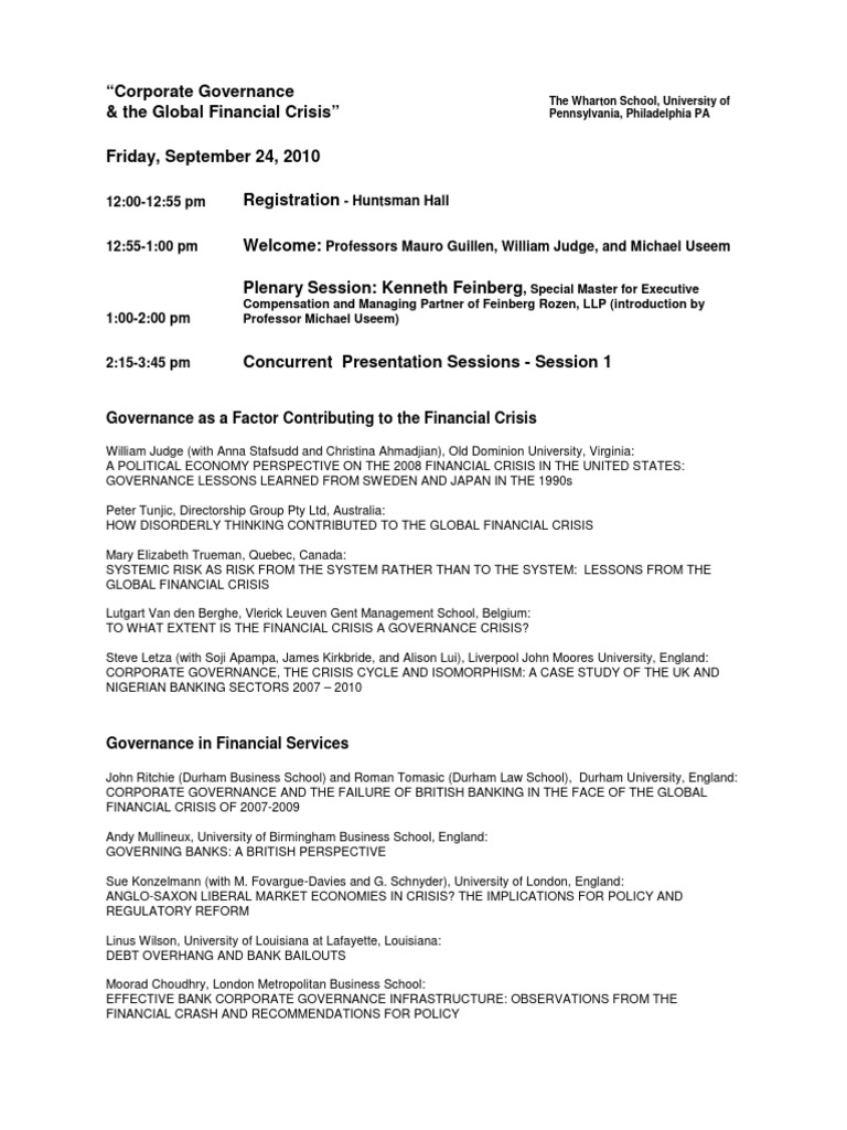 Corporate Governance and The Global Financial Crisis | PDF | Corporate ...