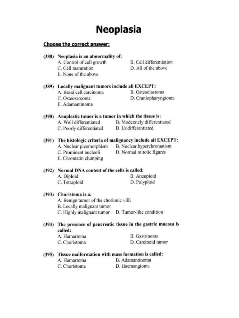 Neoplasia Mcq Pdf