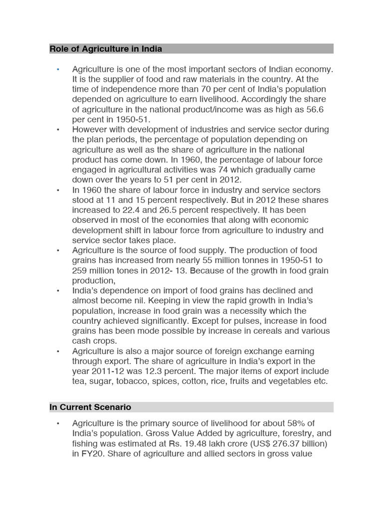 Role of Agriculture in India | PDF | Agriculture | Hazard Analysis And ...
